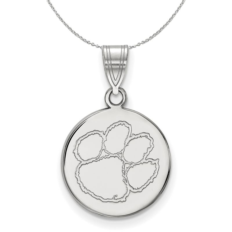 Sterling Silver Clemson U Medium Disc Pendant Necklace - 18 Inch